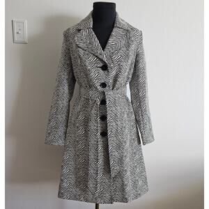 MINT CABI Women's B/W Zebra Animal Print Trench Coat Long Jacket Small S